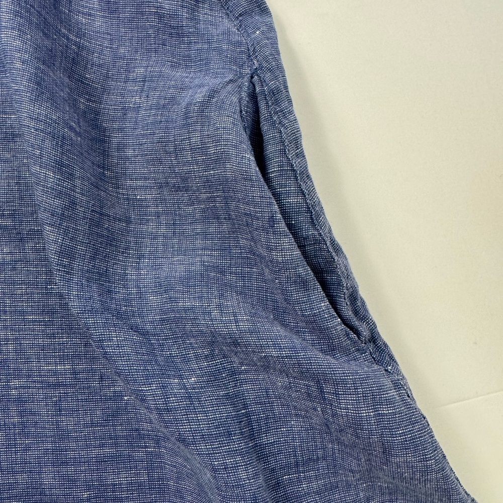 TAHARI Sz M Shirt Dress‎ Blue Linen A Line Collared Short Sleeve Button Down - Picture 6 of 7